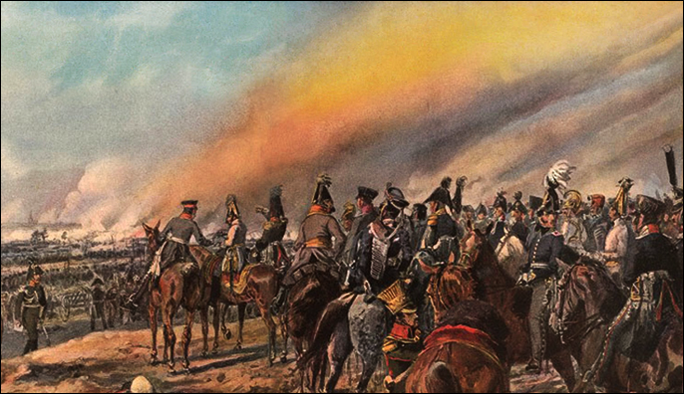 Battle of Leipzig - Schwarzenberg and the Allied Princes on Monarch Hill on the Evening of 18 October 1813 by Richard Knötel