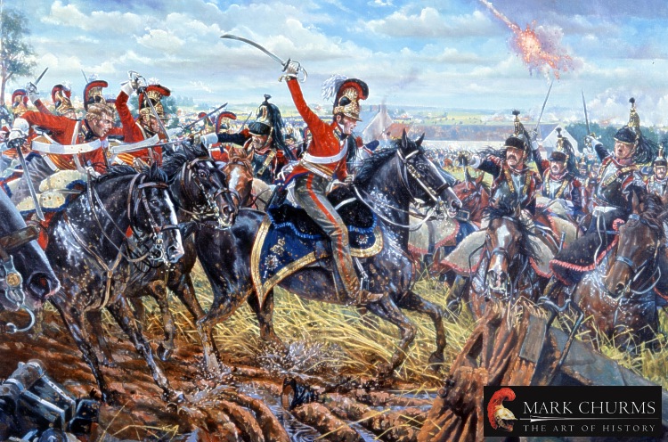 Charge of the British Life Guards at Waterloo. Original artwork by Mark Churms, www.markchurms.com